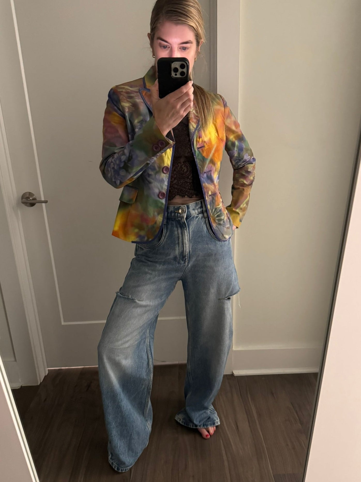 Moschino cheap and chic watercolor cotton blazer S