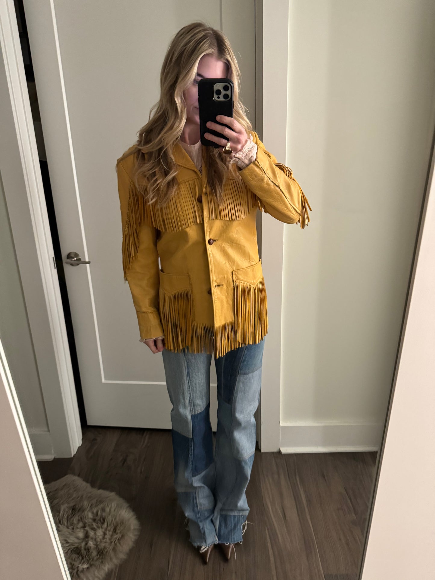 Vintage camel lambskin fringe jacket M