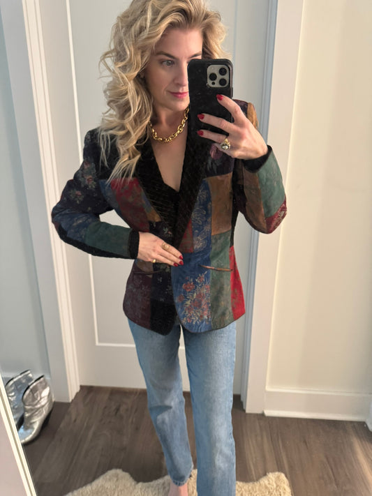 Roberto Cavalli patchwork painted suede blazer S