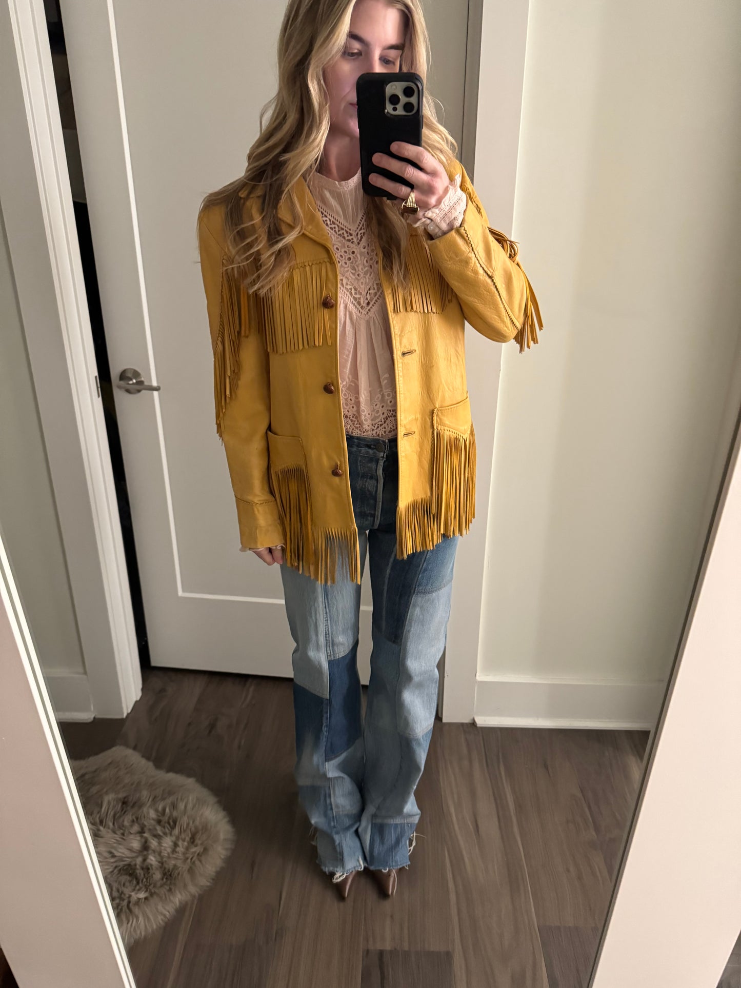 Vintage camel lambskin fringe jacket M