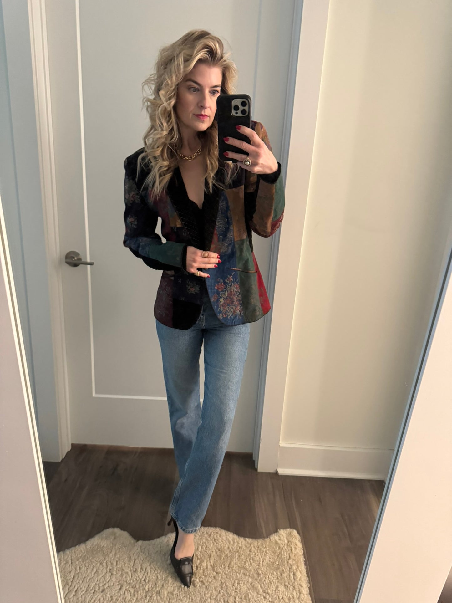 Roberto Cavalli patchwork painted suede blazer S