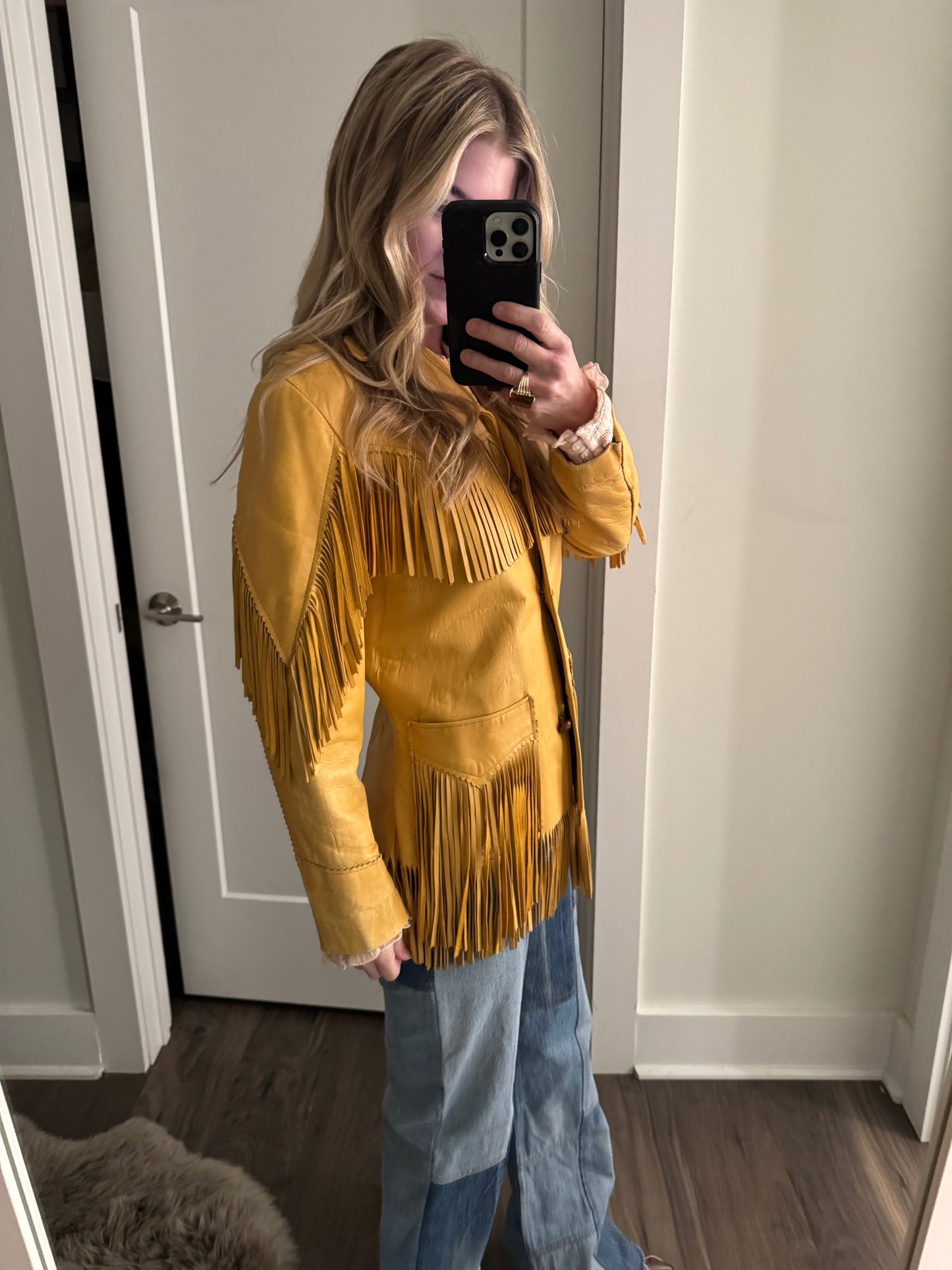 Vintage camel lambskin fringe jacket M