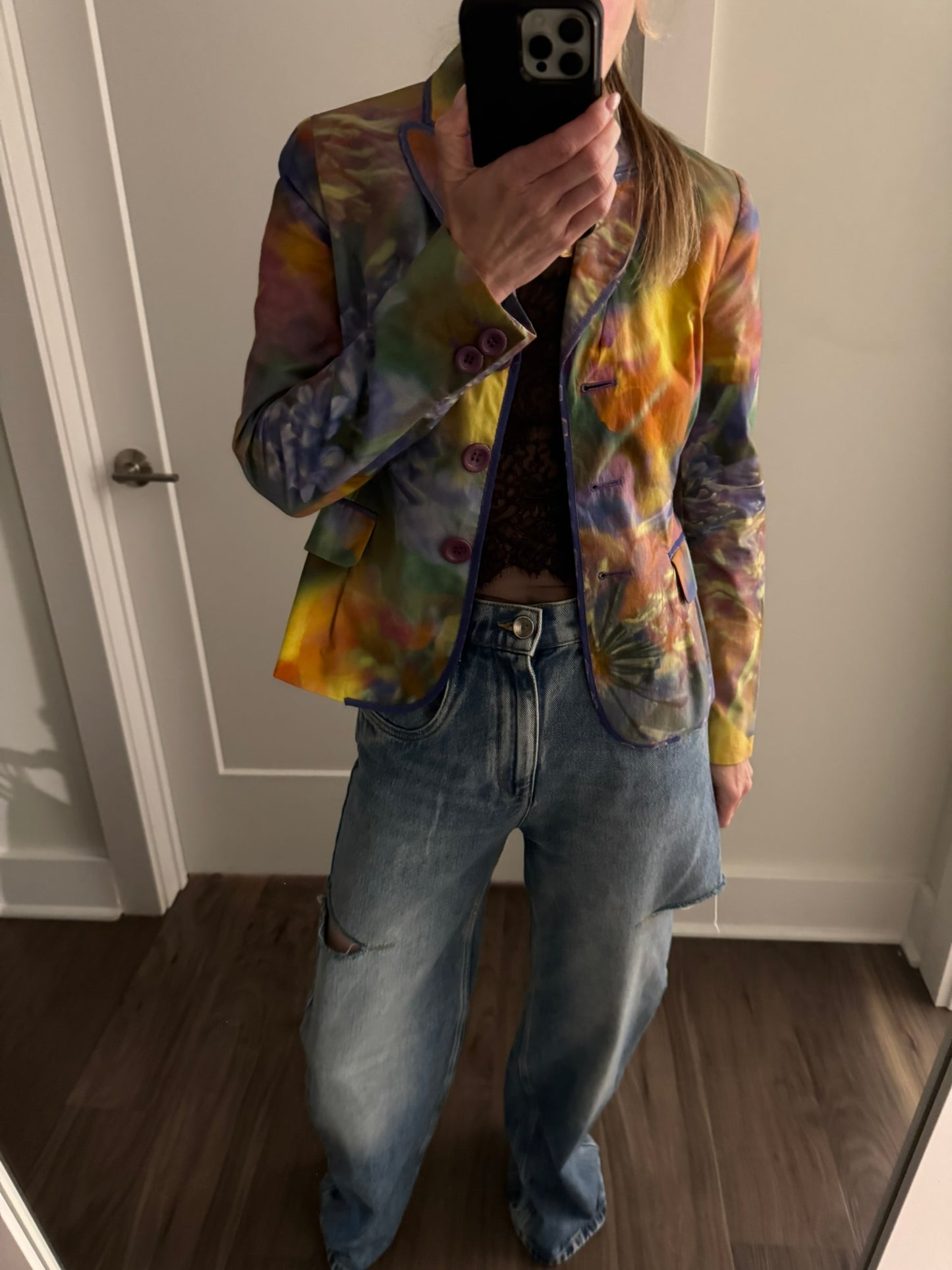 Moschino cheap and chic watercolor cotton blazer S