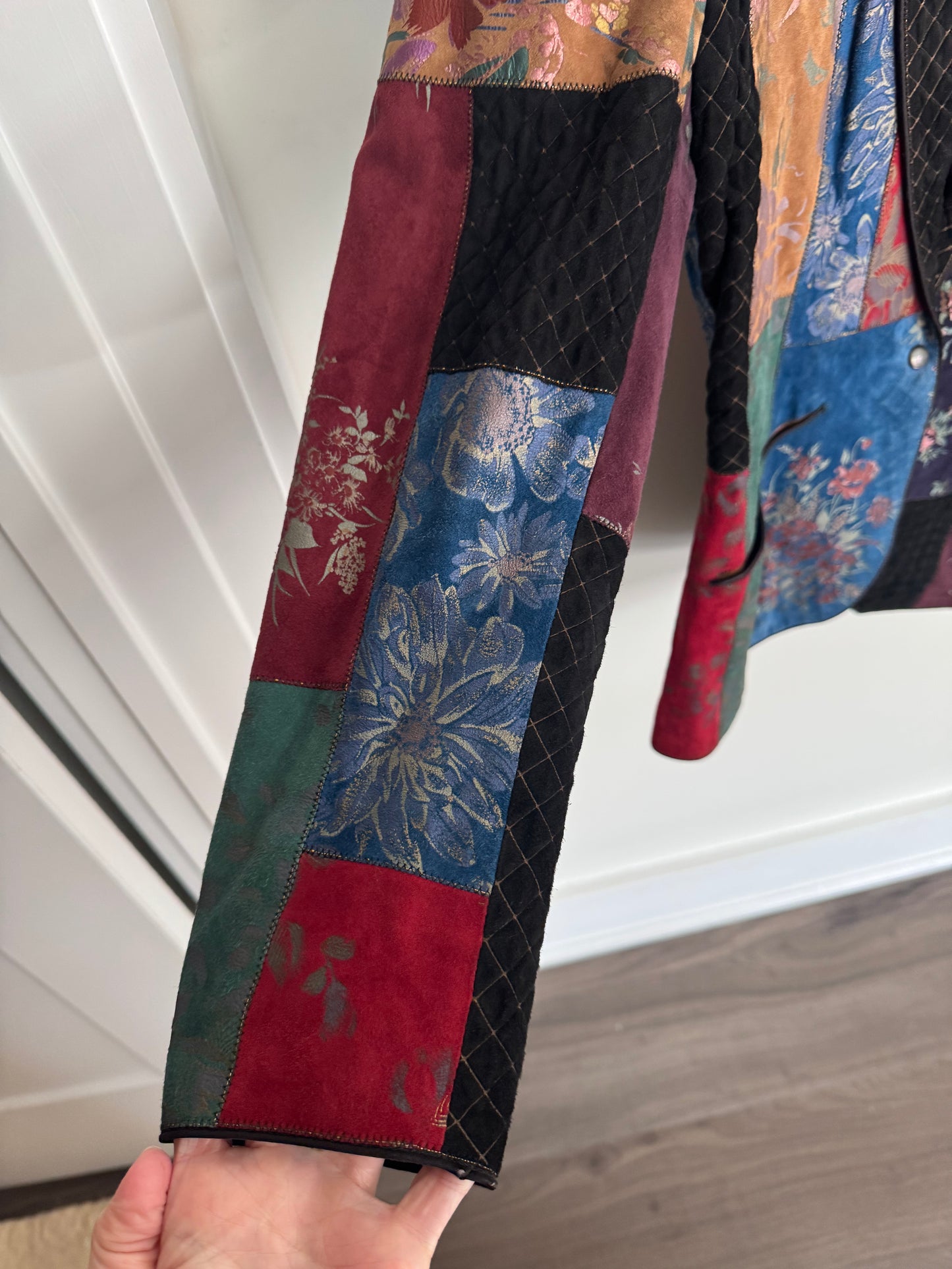 Roberto Cavalli patchwork painted suede blazer S