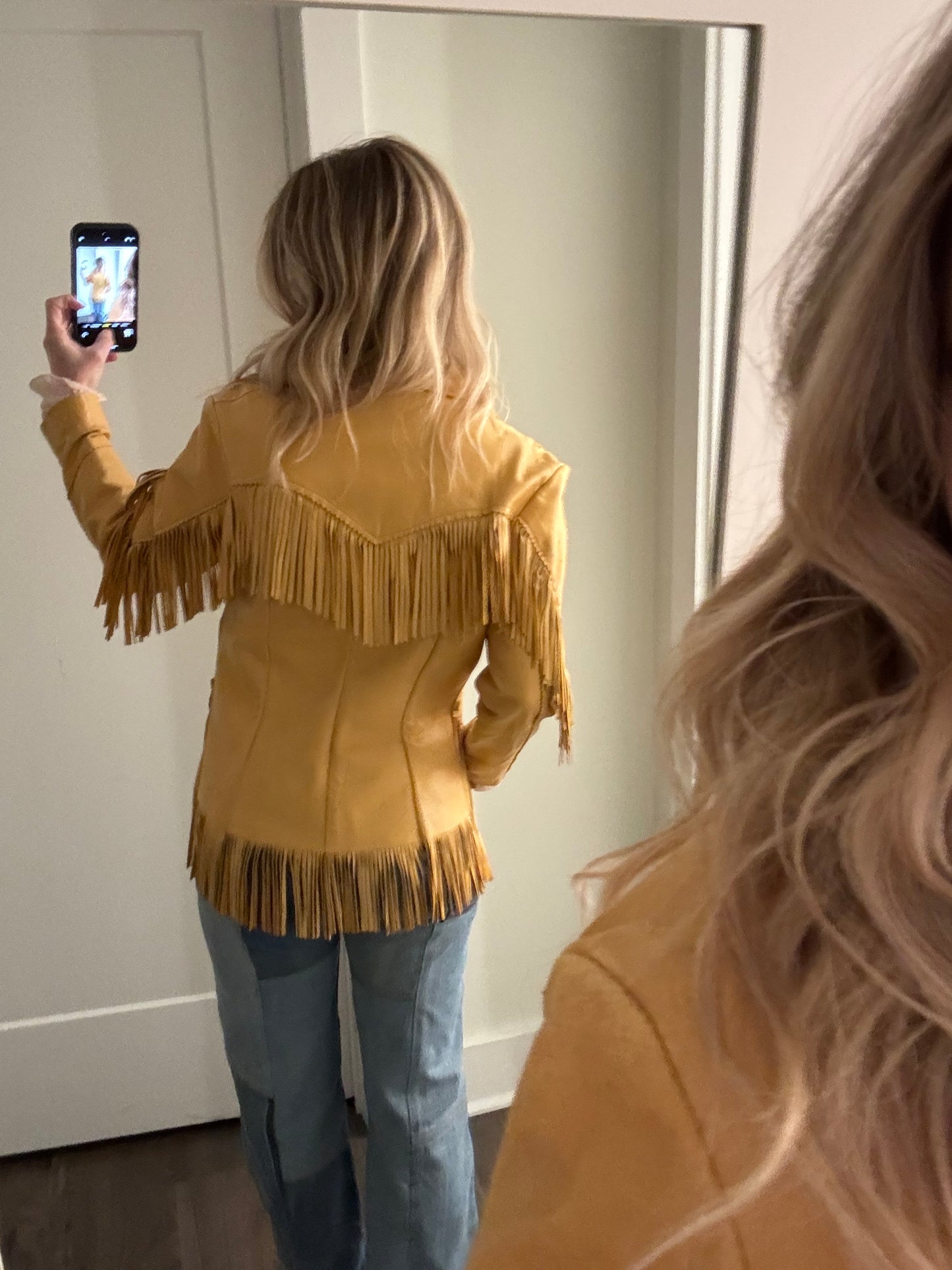 Vintage camel lambskin fringe jacket M