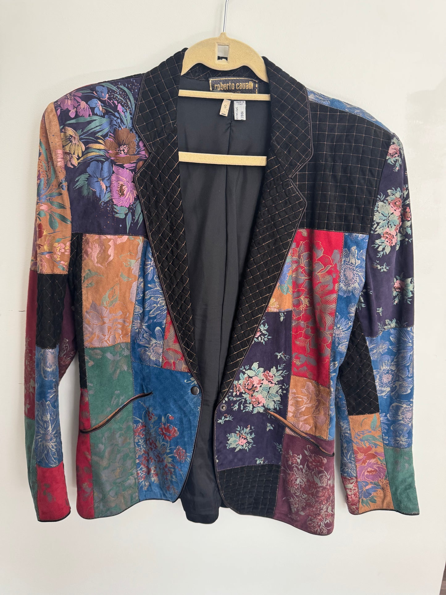 Roberto Cavalli patchwork painted suede blazer S