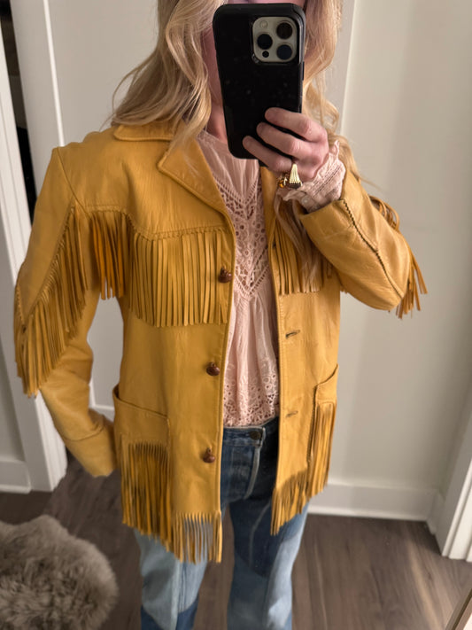 Vintage camel lambskin fringe jacket M